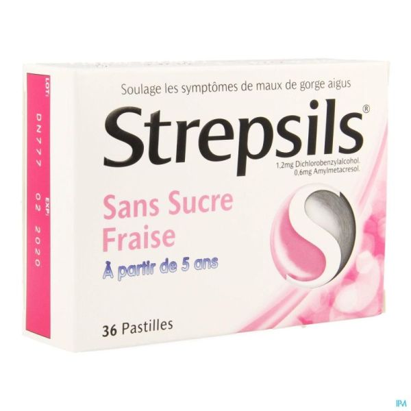 Strepsils Sans Sucre Fraise Past 36