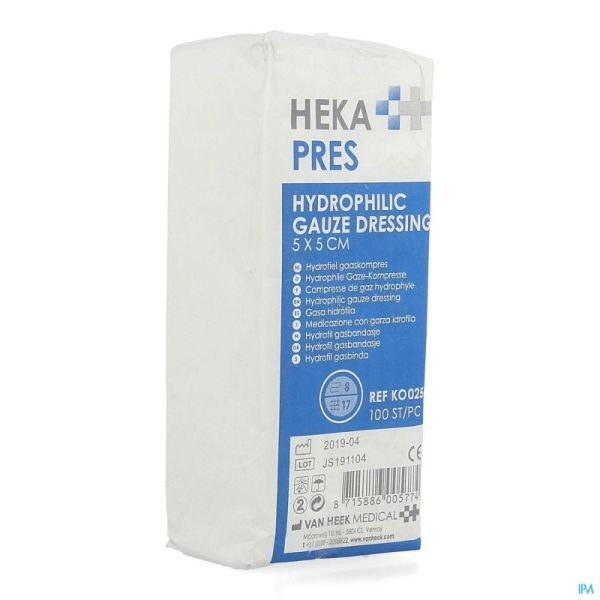 Hekapres Gaaskomp Hydrof 5X5Cm 8L 100St Ko0256