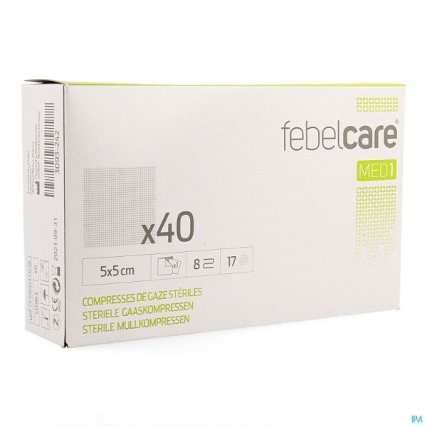 Febelcare Compresse Gaze Sterile 5,0x 5,0cm 40x1