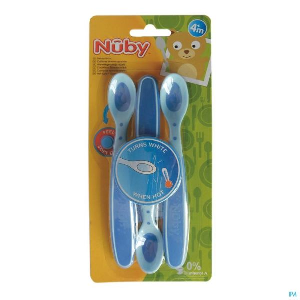 Nuby Lepel Warmtegev Zacht +3M Blauw Id5235 3 St