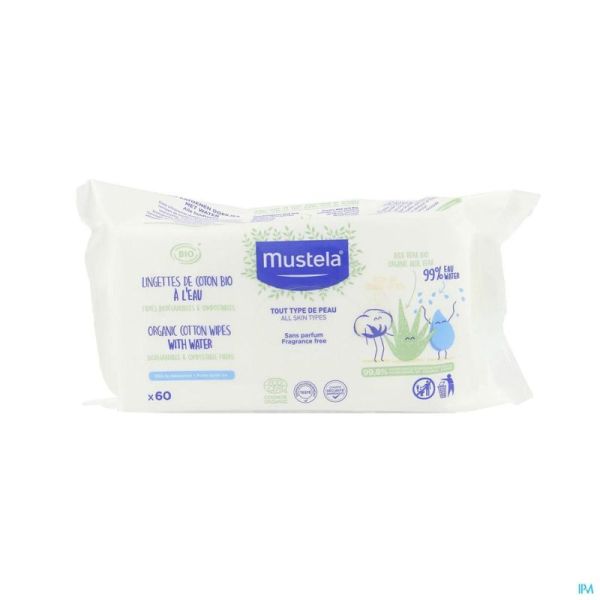 Mustela Bio Lingettes Coton Eau 60